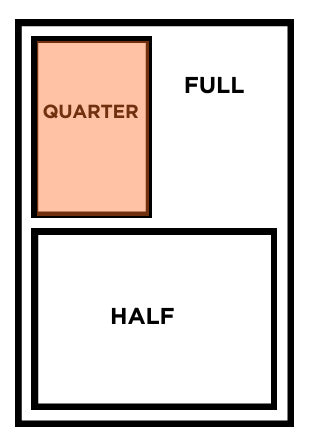 Diagram showing a quarter section and a half section of a frame with labels.